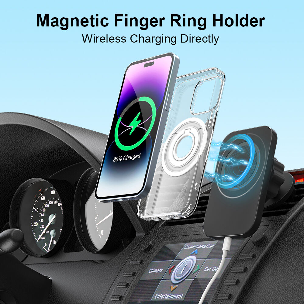 Laudtec Patent Magnetic Wireless Charger Finger Ring Holder Phone Stand Grip 360 Rotating Car Magnetic Mount Phone Bracket factory