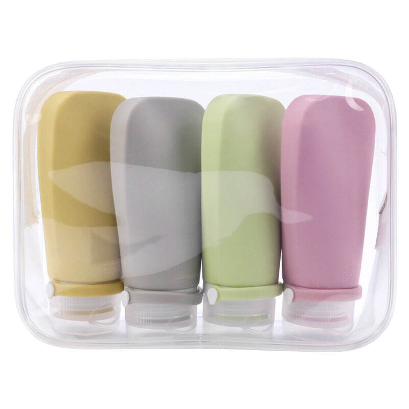 4 Pack Leakproof Squeeze Silicone Travel Shampoo Toiletries Bottles Set