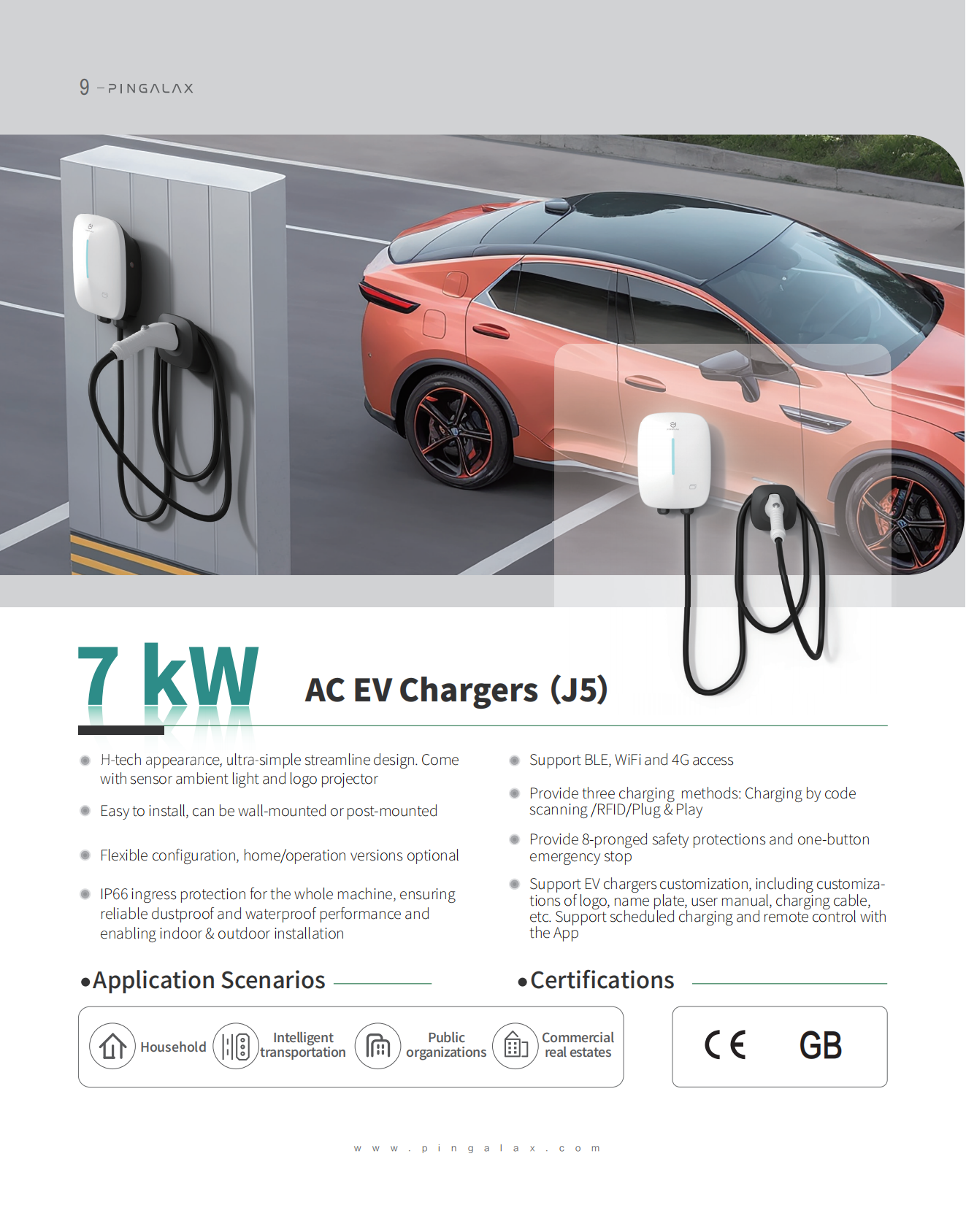 PINGALAX AC EV CHARGER J5 7KW 9.6KW 11KW 11.5KW 22KW FLOOR MOUNTED details