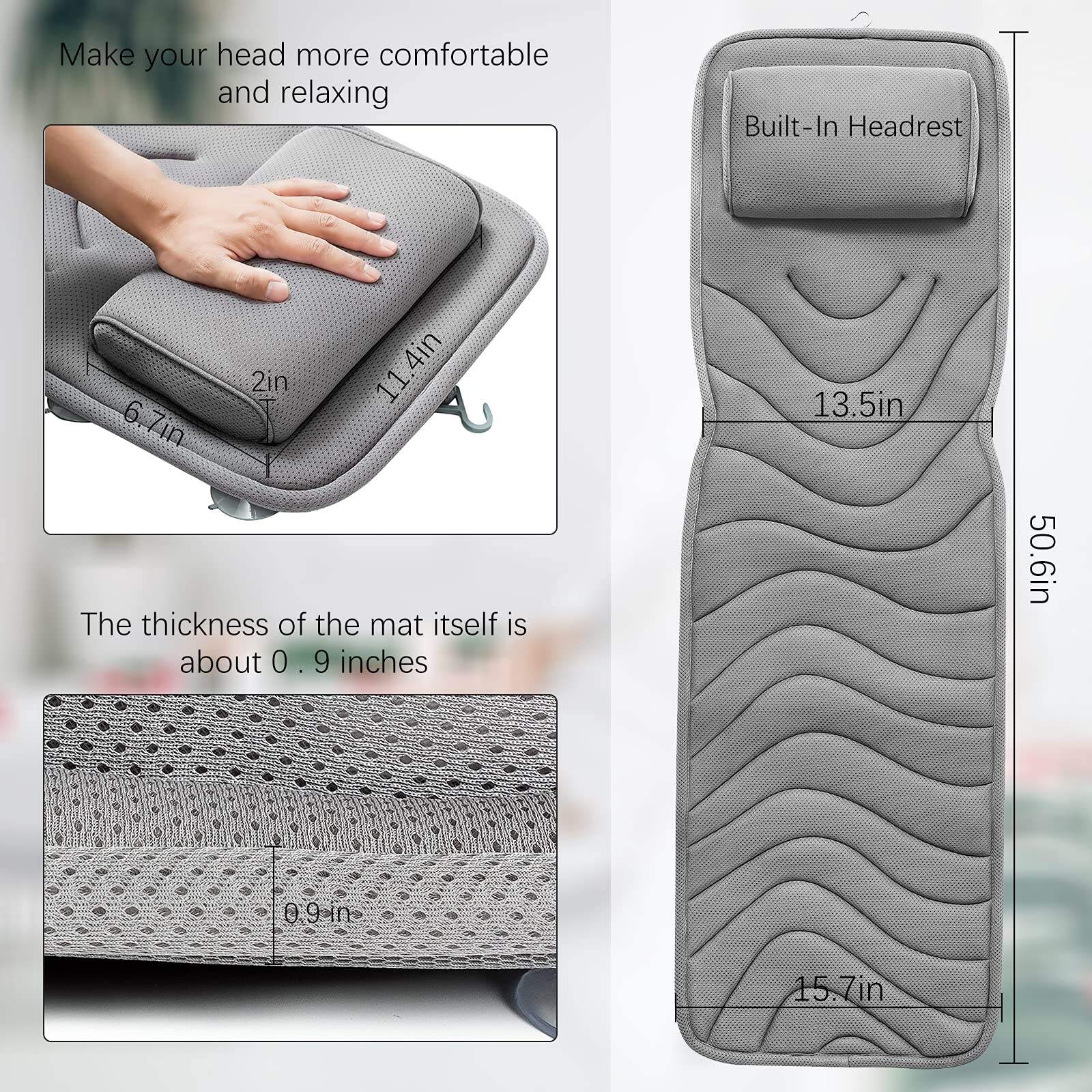 Premium Hot  Non-slip Gray Full Body Bath Pillow Grey Bath Cushion For Tub Spa Bathtub Pillow Mattress for Head Neck Rest manufacture