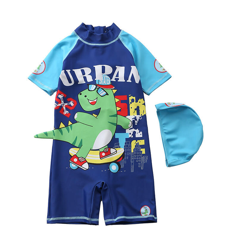 Summer Cartoon Print One Piece Zip Up Swimwear for Kids details