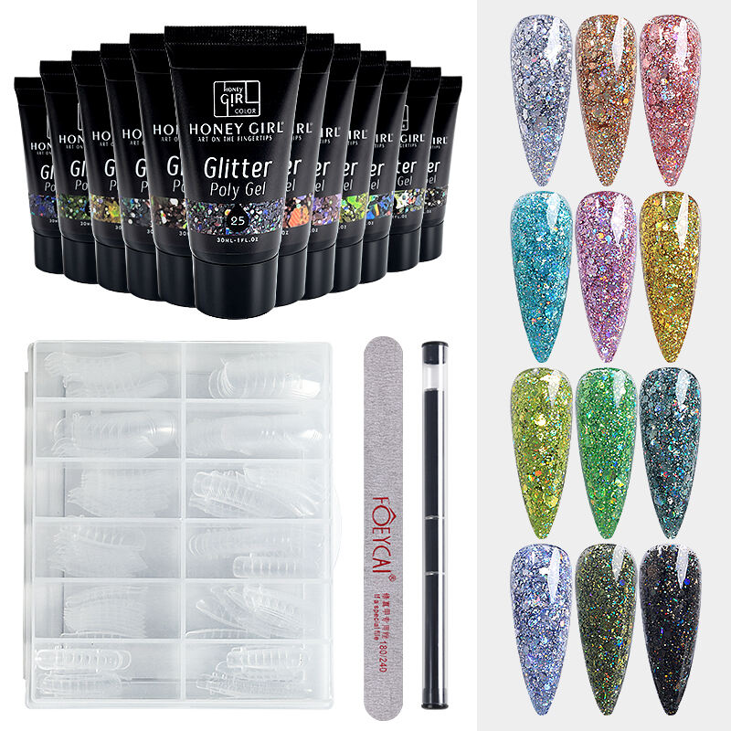 Free Samples Artist Acrylic Gel extension 12 Colors Nails Glitter Polish Poly Uv Gel Poly Nail Gel Kit OEM Private Label factory