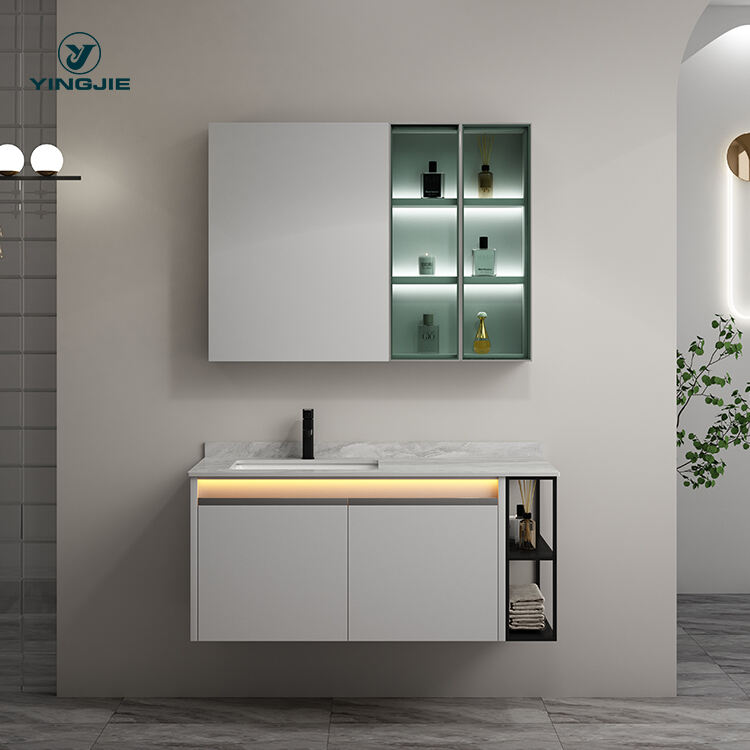 sanitary ware cabinet bathroom vanity with smart mirror and ceramic basin details