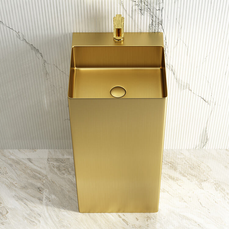 Luxury Stainless Steel Bathroom Sink Free Standing Pedestal Sink for Hotel manufacture