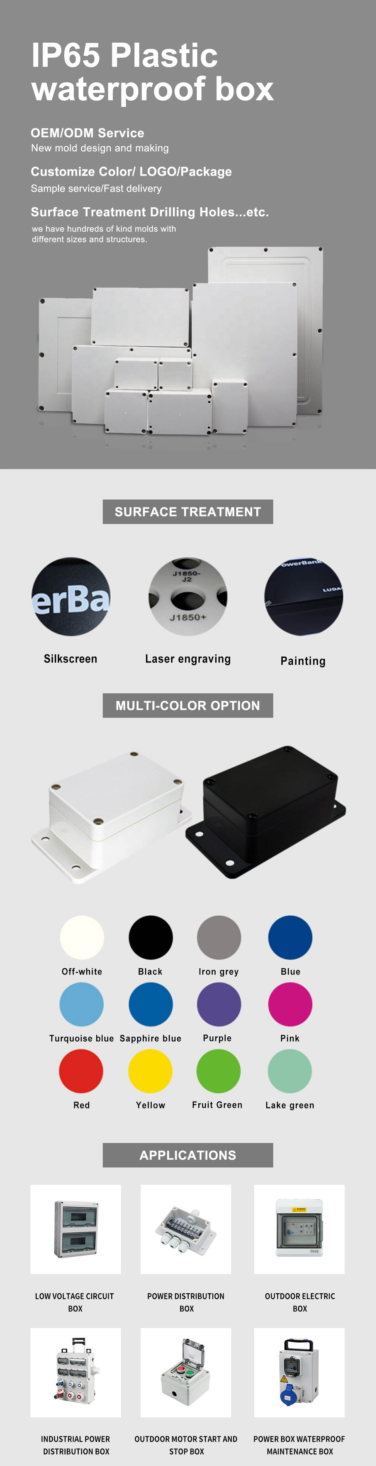 Waterproof injected plastic enclosure PCB mounting box for electronics manufacture