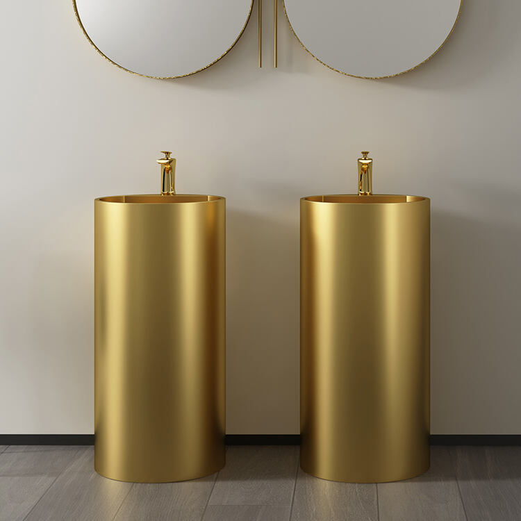 Luxury Bathroom Decor Artificial Stainless Steel Stainless Steel SUS 304 Gold Pedestal Basin manufacture