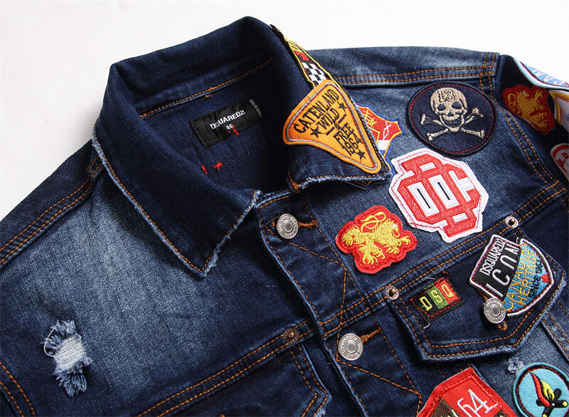 2023 Custom High Quality Fashion Fall Casual Vintage Ripped Blue Man Men's Jackets Denim Mens Jean Jacket details