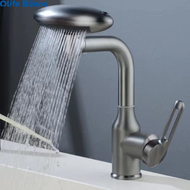 2024 Latest Design Silver Gold Deck Mounted Bathroom Hot and Cold Taps Four Modes Waterfall Faucet Universal Mixer Faucet Grifo details