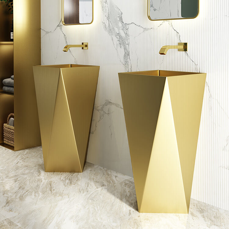 Luxury Bathroom Sink Golden Bathroom Decor Stainless Steel Wash Sink Floor Standing Pedestal Sink details