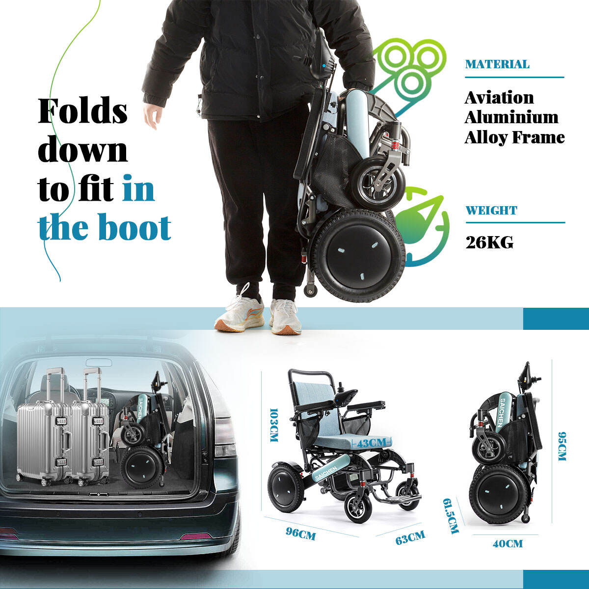 BC-EA9000-UP Newest Fold Wheelchair Electric Fashion Disabled Chair