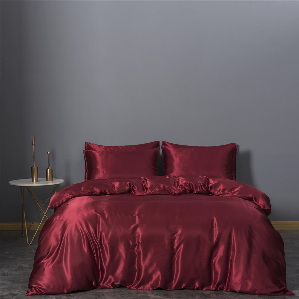 wholesale solid color imitated Silk luxury satin 3pcs comforter bedding set factory