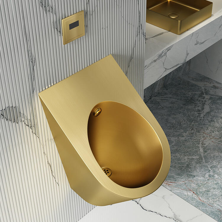 OEM Custom SS304 Gold Male toilet Wall Mounted Oval Waterless Bathroom Stainless Steel Sensor Urinal for Men supplier