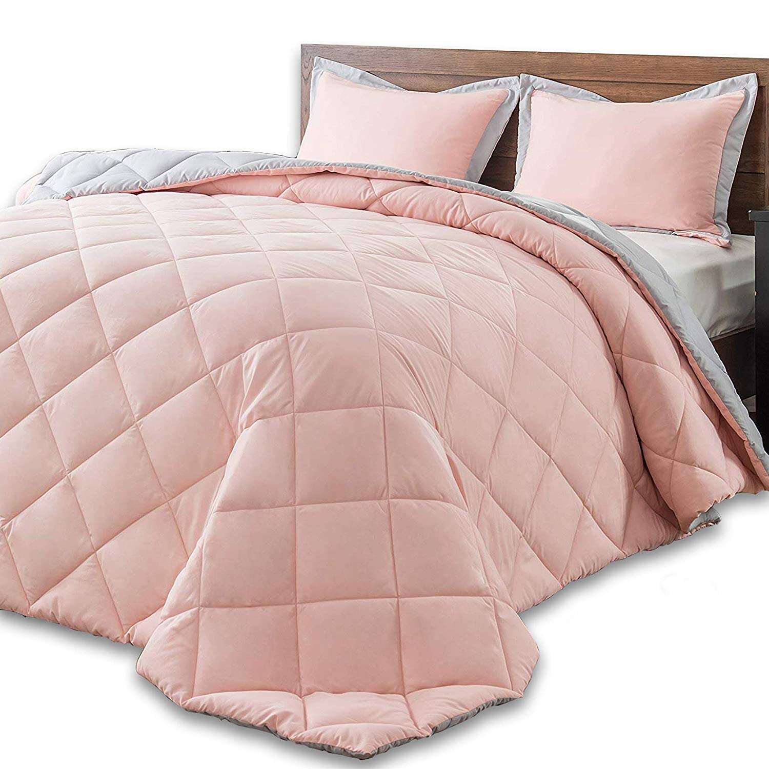 Lightweight solid comforter set down alternative reversible quilt with 2 pillow shams manufacture