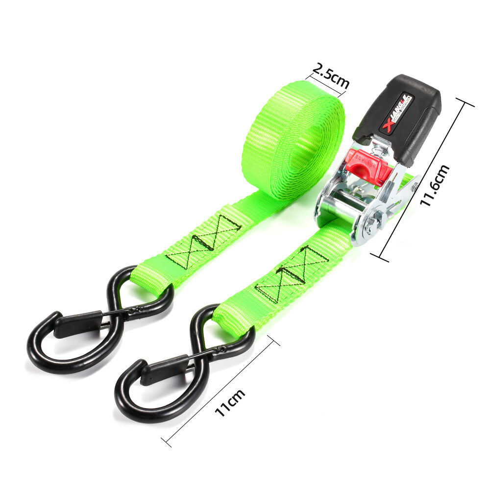 Factory supplier 1 inch 800kg zinc ratchet tie downs strap with double hooks details