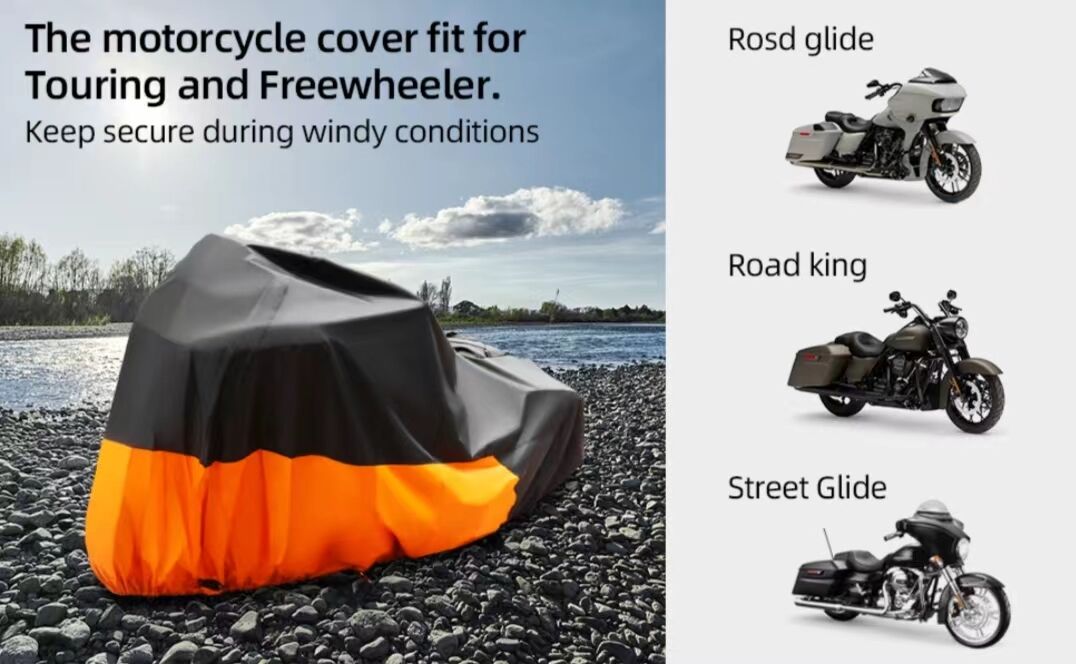 Hot Sale 420D Upper Black Lower Orange Motorcycle Cover Tent Waterproof Outdoor Type factory