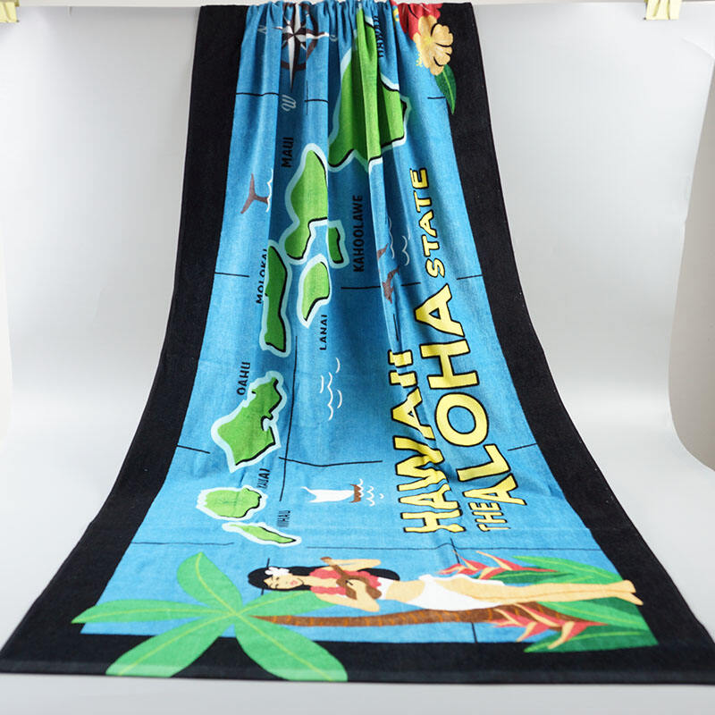 Eco friendly towel 100 cotton cabana beach towel dimensions 75*150cm custom logo velour fabric details