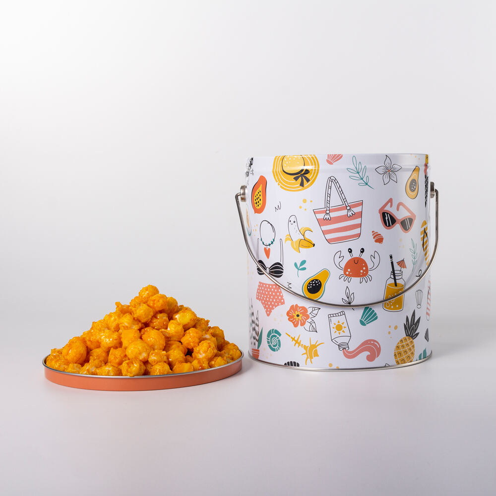 Christmas Gift Metal  Food Popcorn Bucket Tin Containers Handle Bucket Tin Can For Popcorn Packaging supplier