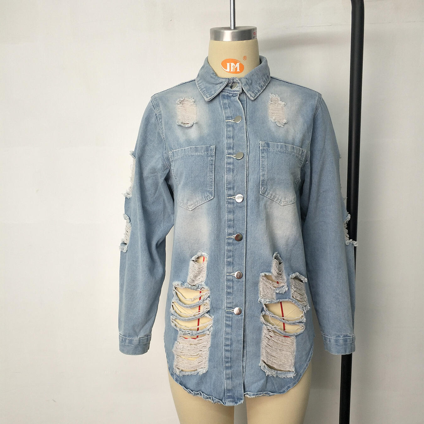 Hot Selling Ladies Denim Jacket Women Coat Casual Ripped Holes Women Jean Jackets Women's Jeans Blouse details