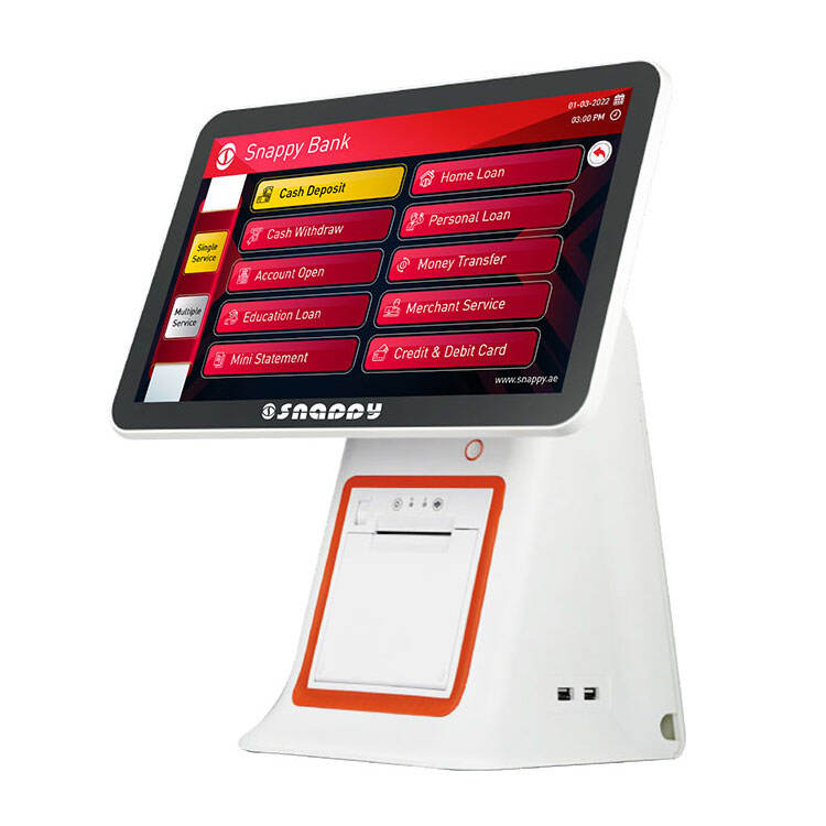 Snappy queue management system multi language support 15.6 inch ticket dispenser counter free stand kiosk factory