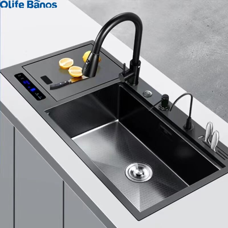 Olife Banos 304 Stainless Steel Honeycomb Pattern Temperature Disinfection Ultrasonic Stainless Steel Kitchen Sinks