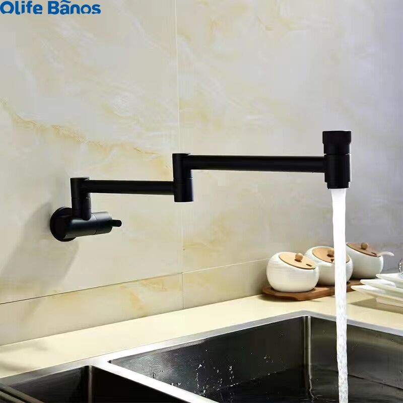 Gold Pot Filler Faucet Wall Mount Folding Kitchen Sink Faucet with Double Swivel Swing Arm manufacture