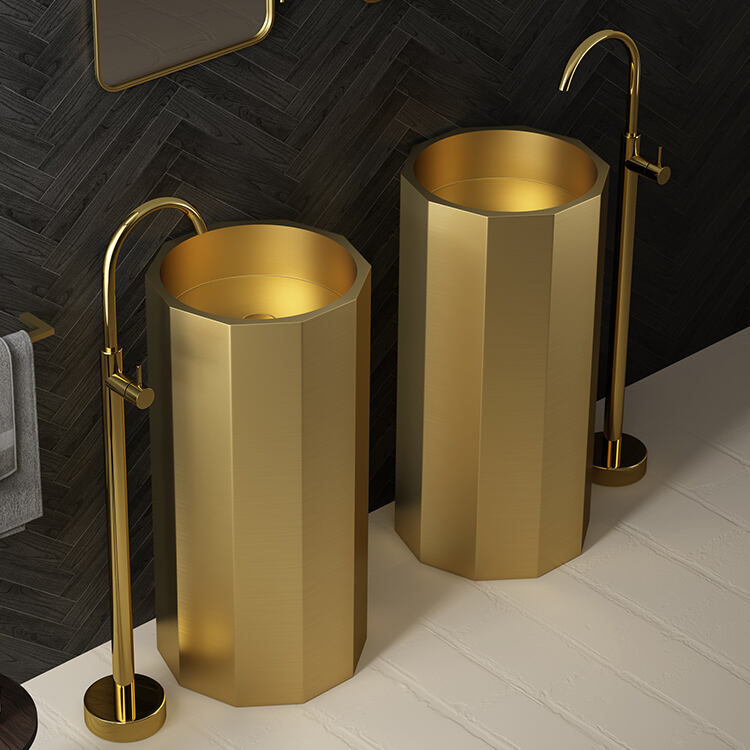 Bathroom Gold Stainless Steel Customized Color Bathroom Pedestal Free Standing Wash Basin for High End Villa manufacture