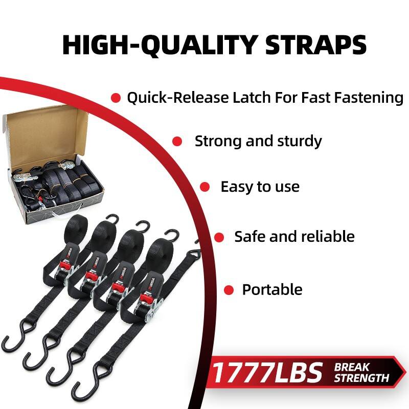 4pk 1inch 1777lbs rubber handle ratchet belt strap tie down with s-hook factory