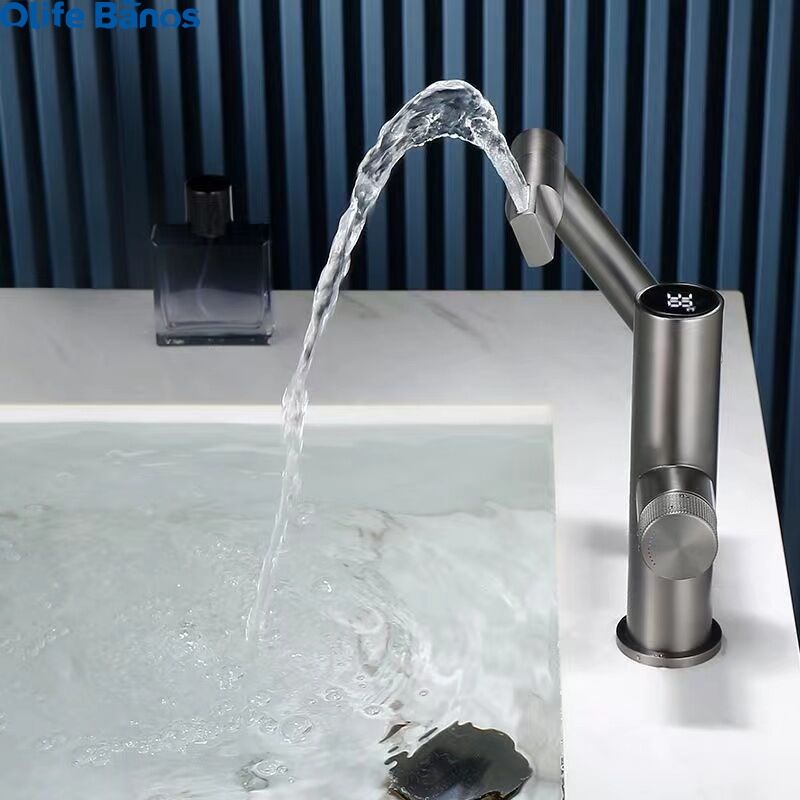 Hot Sale  Folding Collapsible Brass Gunmetal White Digital Display Temperature Lavatory Basin Mixer Tap Sink Faucet details