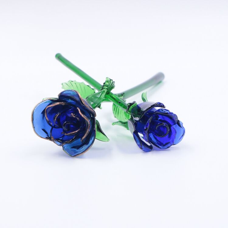 Customized Colored Murano Art Lampwork Long Stem Glass Craft Flower Rose Wholesale factory