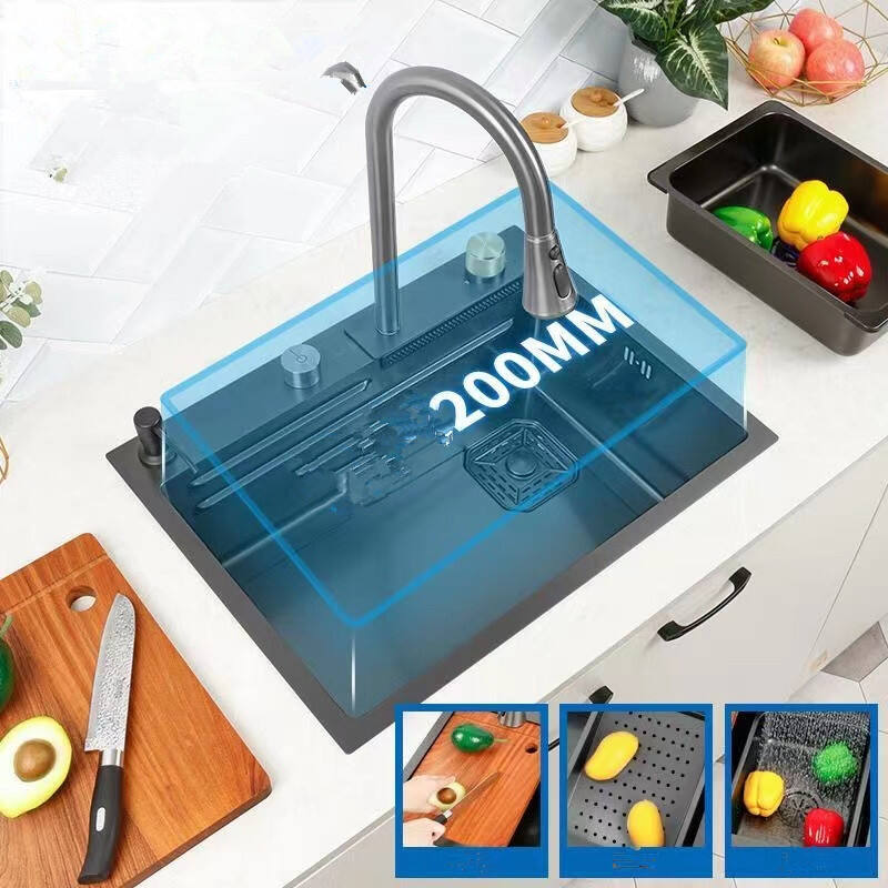 Tiktok Trends 24*18 Inch Small Stainless Steel  Kitchen Sink With Pull Down Faucet Waterfall Kitchen Faucet manufacture