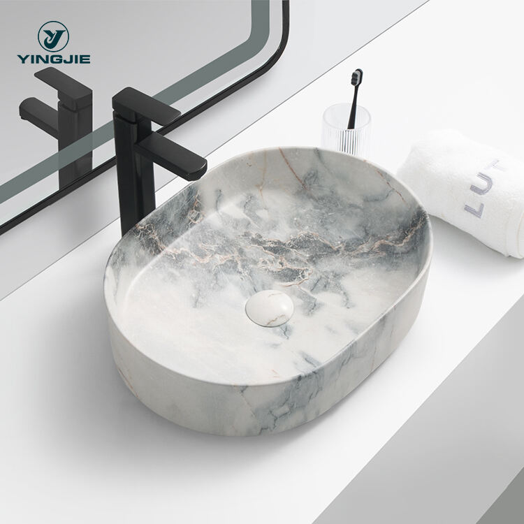 2022 Latest Design Marble Bathroom Sink White Round Cultured Marble Basin supplier