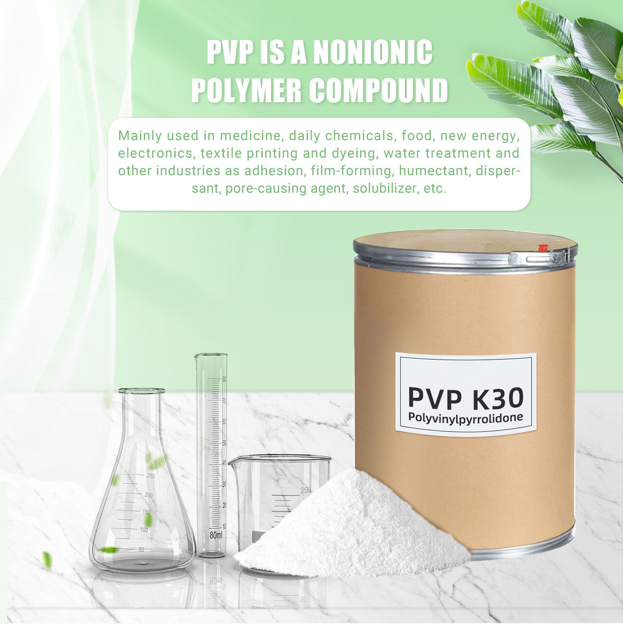 Good price of Hygroscopic No Toxic PVP K30 Stability Improved Solubility Polyvinylpyrrolidone K-90 Cas 9003-39-8 manufacture