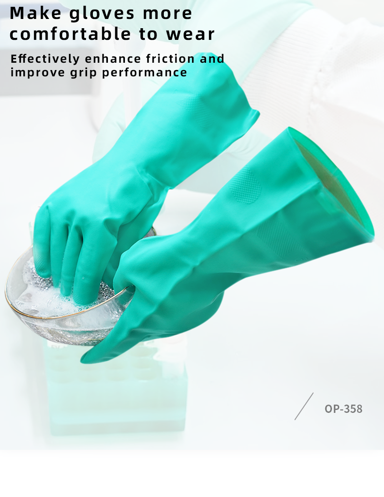 OP-358 15 mil nitrile solvent-resistant work gloves flocked cotton/nitrile rubber green solvent-resistant work gloves supplier