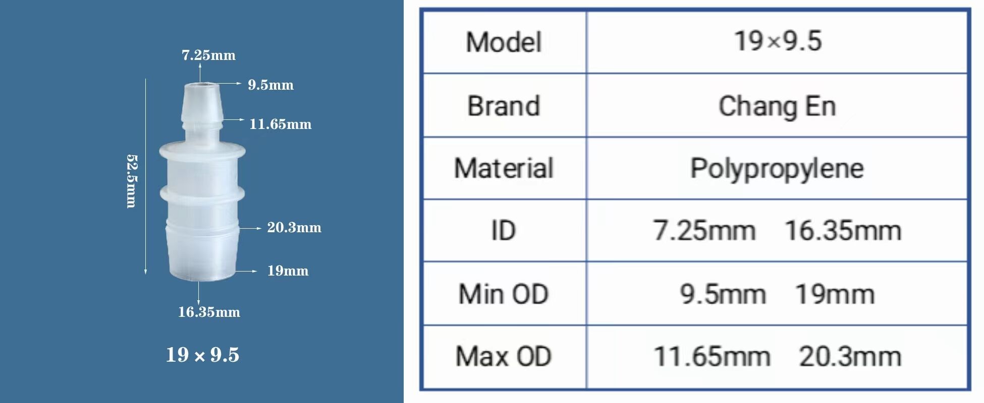 Chang En Variable diameter straight through Medical grade direct access Straight connector details