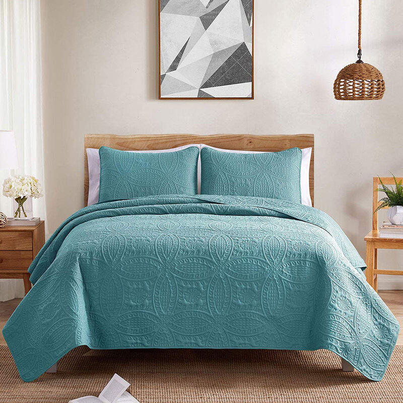 High Quality wholesale solid color Morden Bedding three piece bed cover quilting ultrasonic weave quilt details