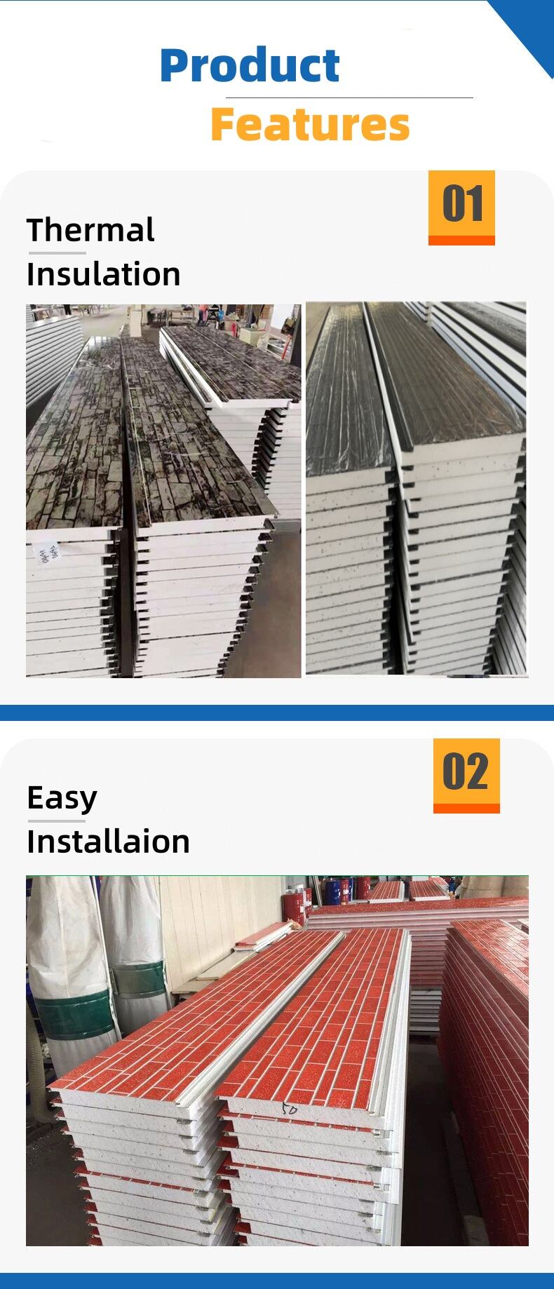 China wholesale Insulated EPS Roof Sandwich Panel Foam Sandwich Wall Panel PU Panels for Inside Outside Wall details