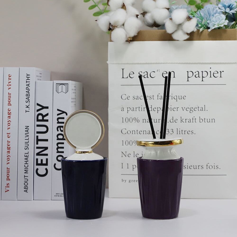 Unique Ceramic Diffuser Bottle With Black Rattan Sticks Empty Home Ceramic Aroma Essential Oil Diffuser Custom Candle Container supplier