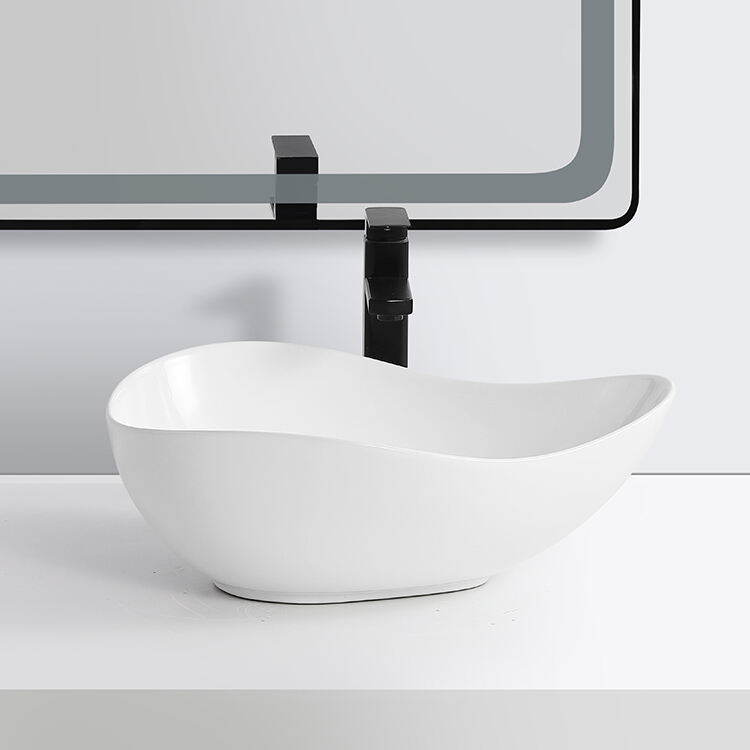 hot selling modern hotel upc unique white above counter small bathroom sink with width 400mm manufacture