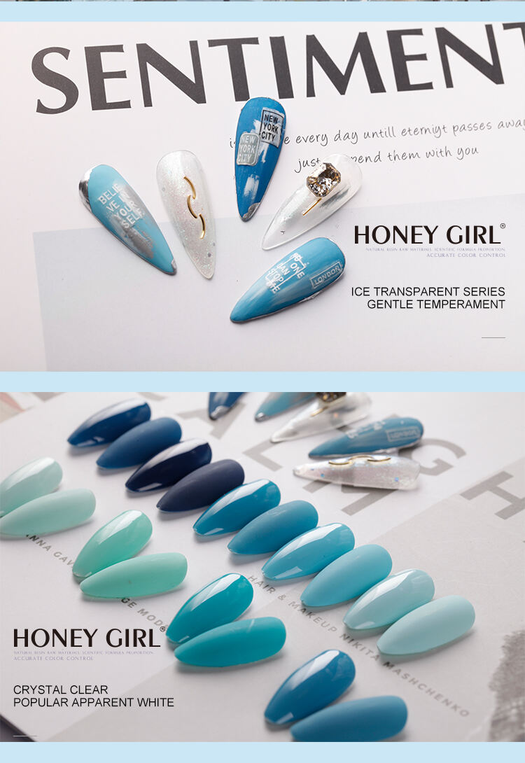 HONEY GIRL Nail Supply Wholesale Blue Color Gel Nail Supplies Salon UV Gel Polish manufacture