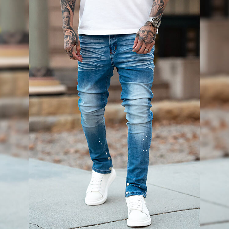 DiZNEW  DENIM Blue Vintage Wash 3D Whisker Skinny Jeans For Man details