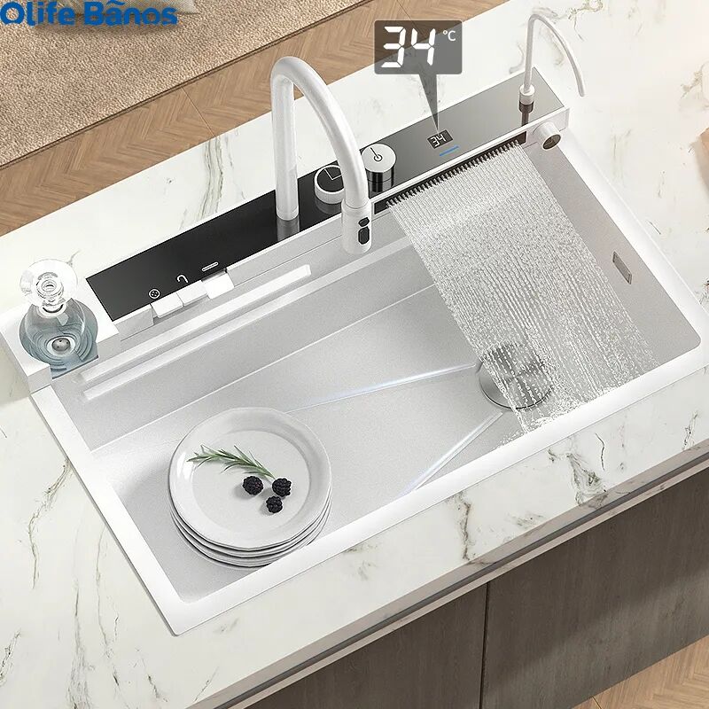 White One Piece  Waterfall Faucet 304 Stainless Steel Large Single Slot Bionic Honeycomb Black Wash Basin Kitchen Sink supplier