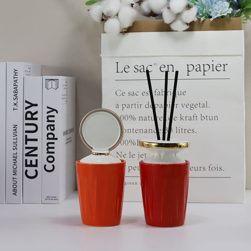 Unique Ceramic Diffuser Bottle With Black Rattan Sticks Empty Home Ceramic Aroma Essential Oil Diffuser Custom Candle Container supplier