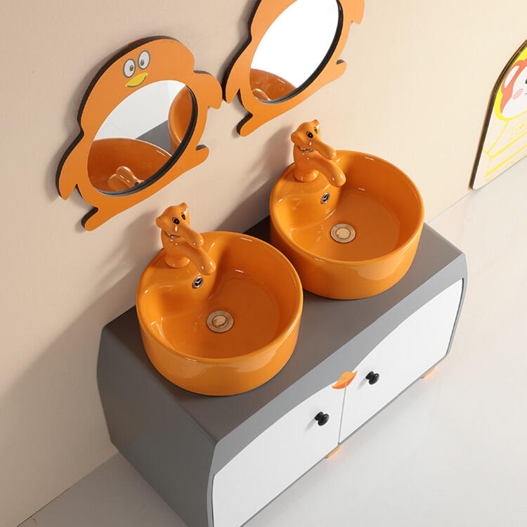 single sink free standing penguin cartoon color bathroom vanity cabinet with mirror factory