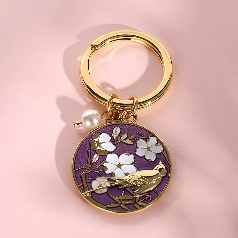 No Minimum Custom Hard Enamel Gold Metal Key Chain with Pendant Glitter manufacture