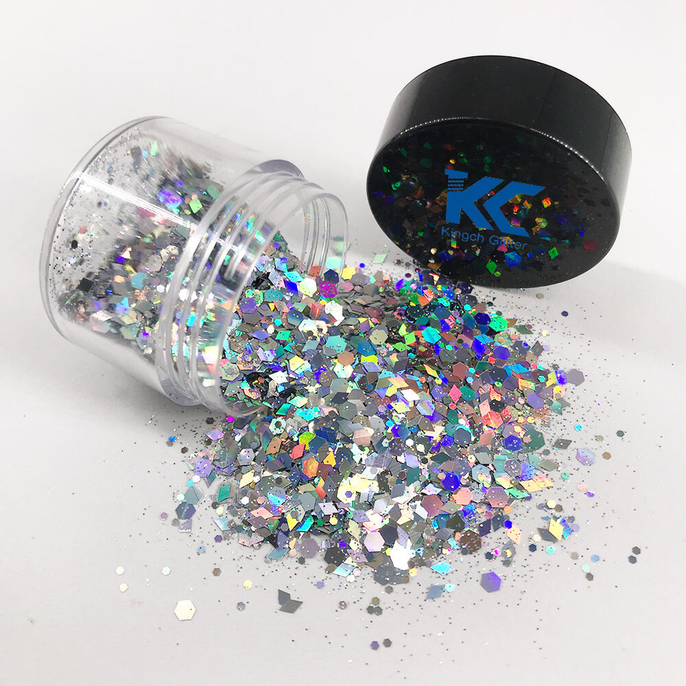 Solvent Resistant Violet Holographic Chunky Glitter Large 10G Jar for Festival Face Eye Body Leather Crafts details