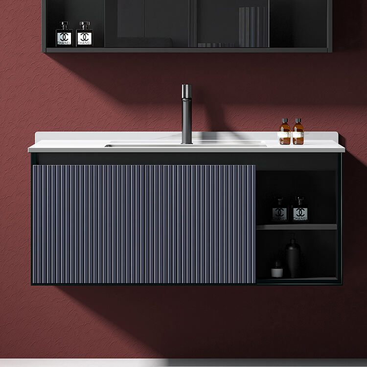 bathroom modern wall vanity cabinet with single sink mirror for hotel manufacture