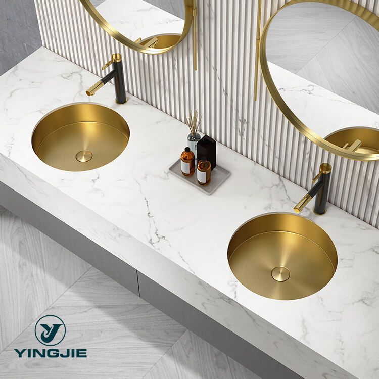 House Decorative Bathroom Reno Color Customized Stainless Steel Basin Gold SUS 304 Bathroom Under Counter Sink