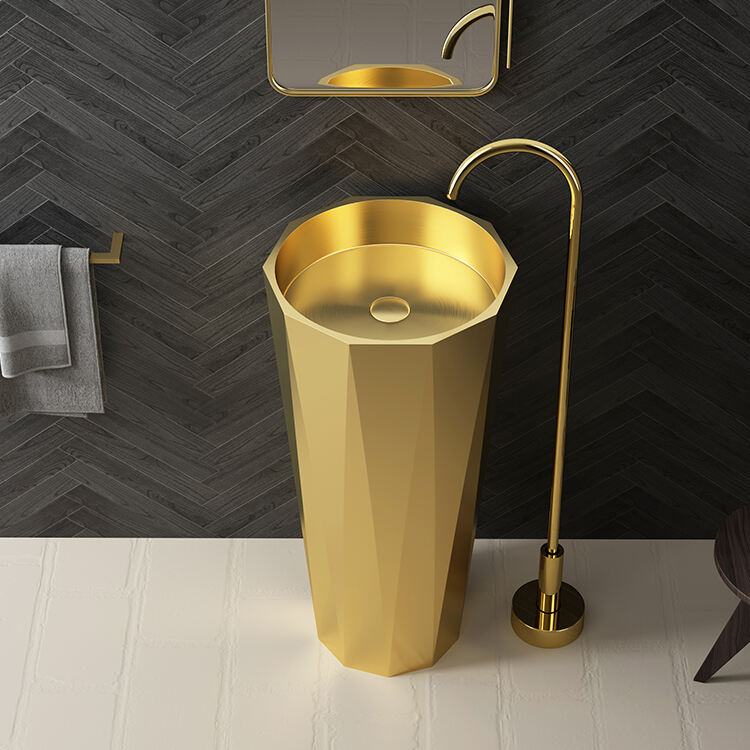 Luxury Basin Decorative Lavabo Middle East Gold Stainless Steel 304 Pedestal Sink factory