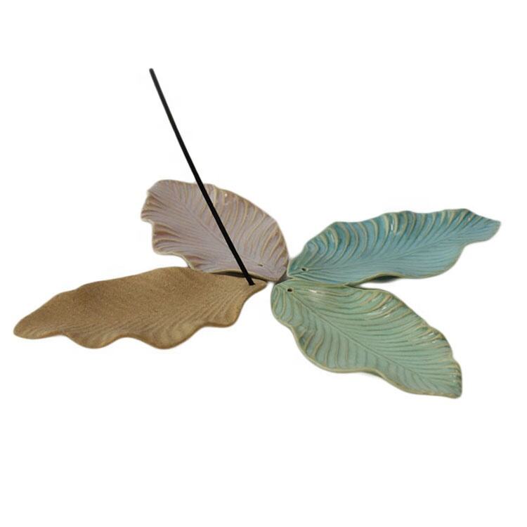 Oem custom color leaf shape  home use ceramic incense stick holder burner  in bulk details