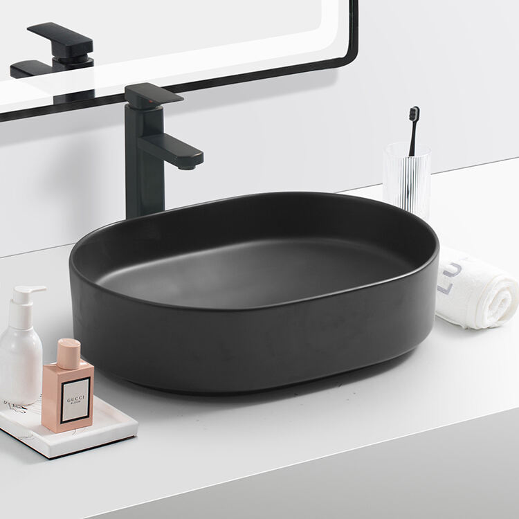 black design art lavabo bathroom sink basin ceramic counter top cabinet sink details